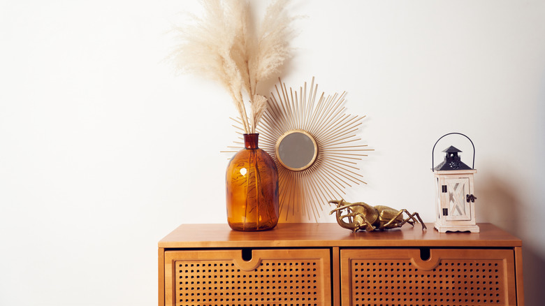Caramel-colored wood table