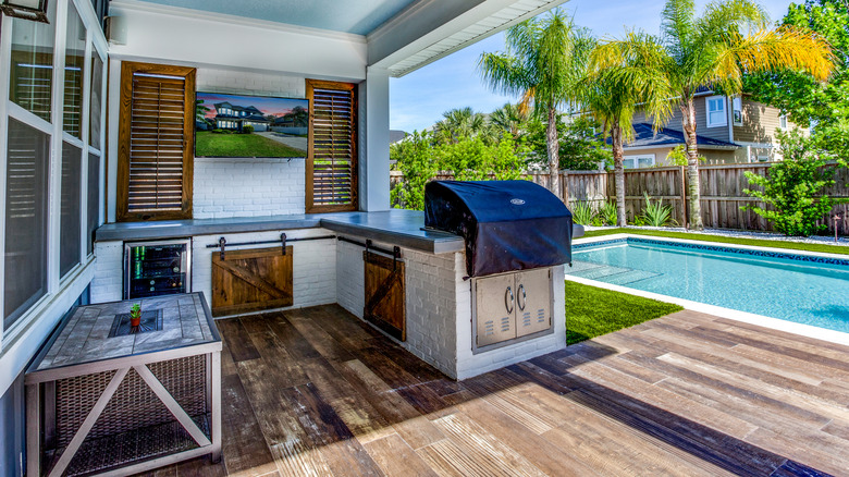 Backyard with kitchen island