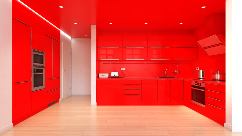 bright red kitchen