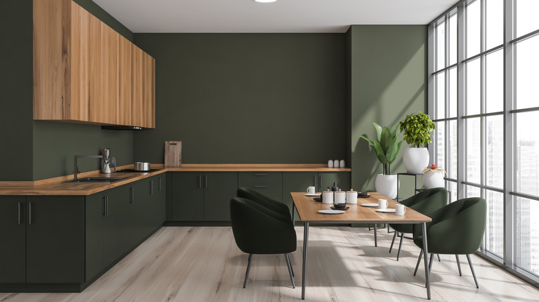 dark green kitchen room