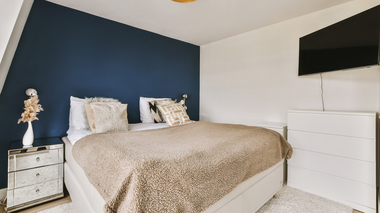 Bedroom accent wall behind bed