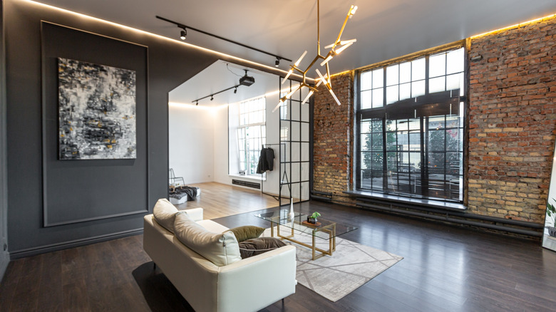 Living room with black accent wall
