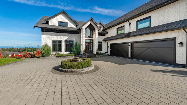 A modern house with permeable interlocking pavers.