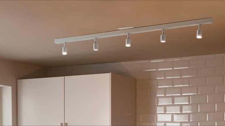 White track lighting in a kitchen
