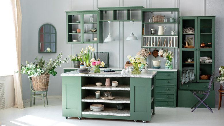 Green and white kitchen