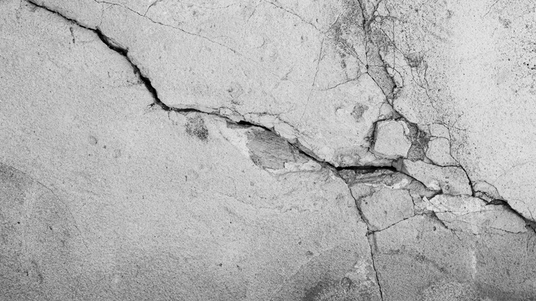 Large crack spreading across concrete surface
