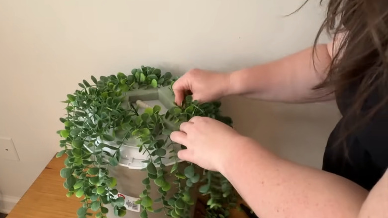 faux plant lid trash can