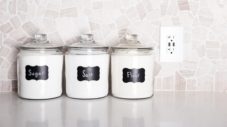 Apothecary jars on a counter