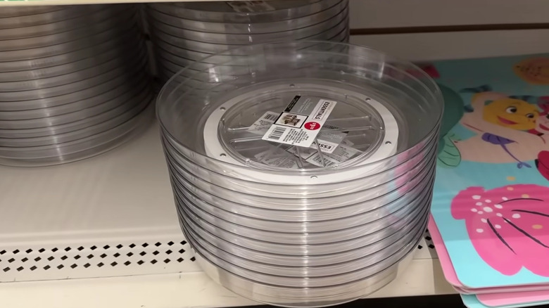 Stack of lazy Susans on a Dollar Tree shelf