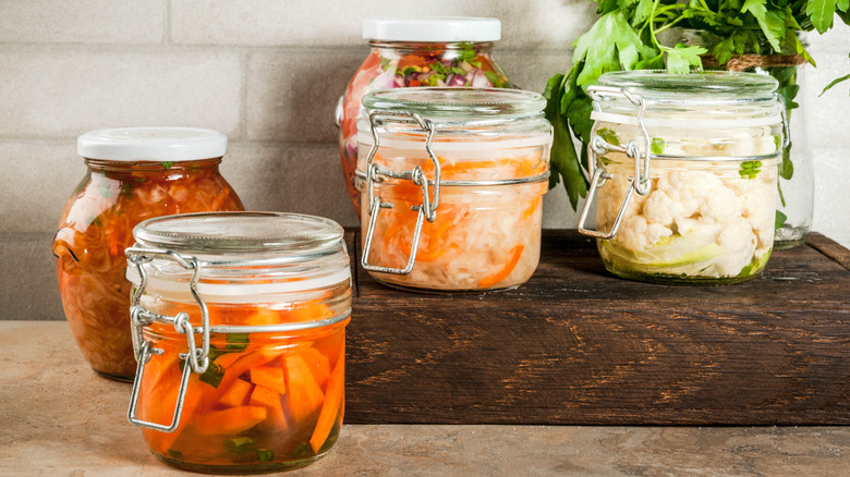 Fermented produce in glass jars