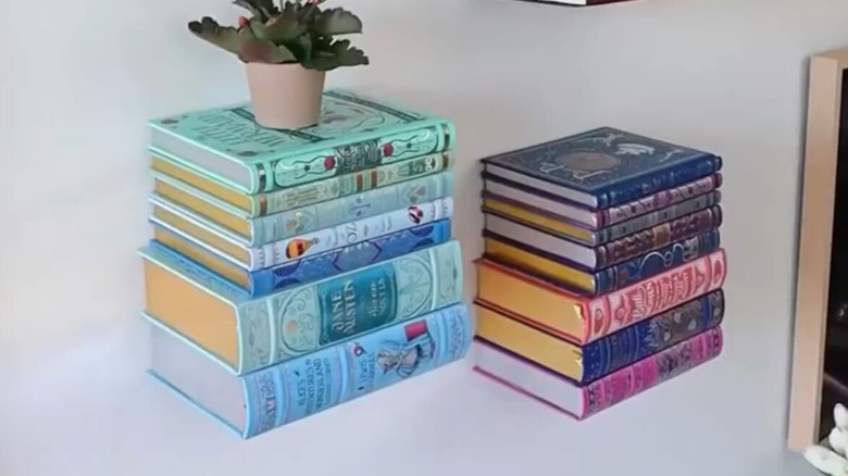 floating books on a wall