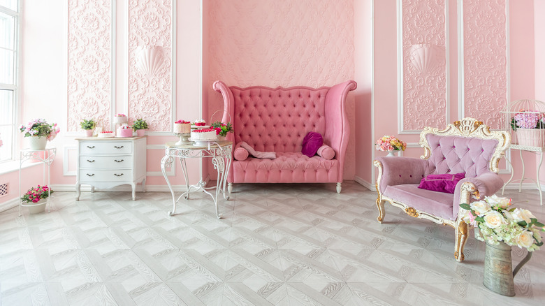 pastel pink and white room