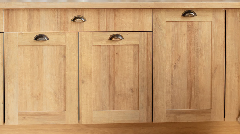 Wooden kitchen cabinets with brass cabinet pulls