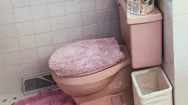 Pink toilet with cloth cover