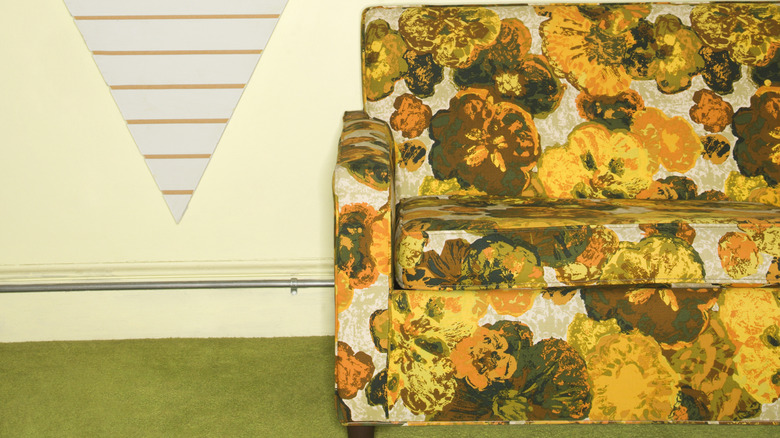 Sofa with bold floral patterned fabric