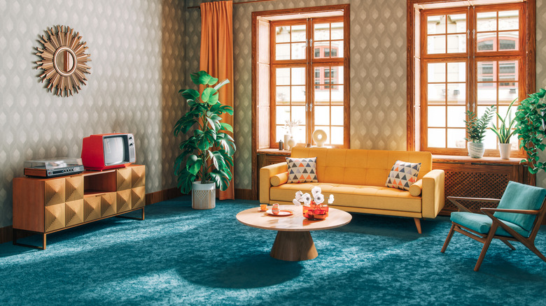 1970s house with blue carpet