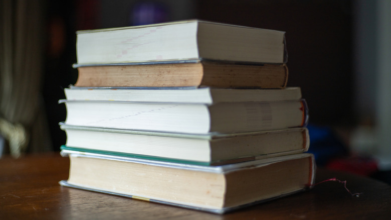 A pile of old text books