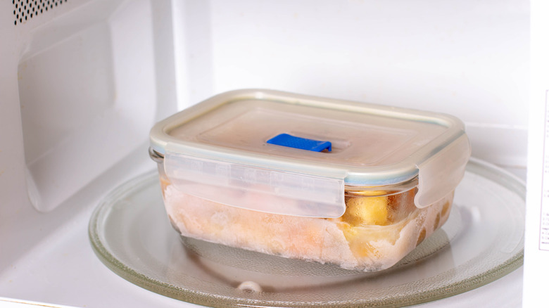 Sealed container in a microwave.