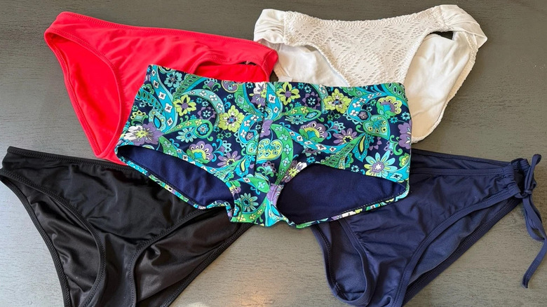 Women's swimwear bikini bottoms in different colors and styles
