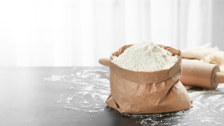 bag of flour on counter