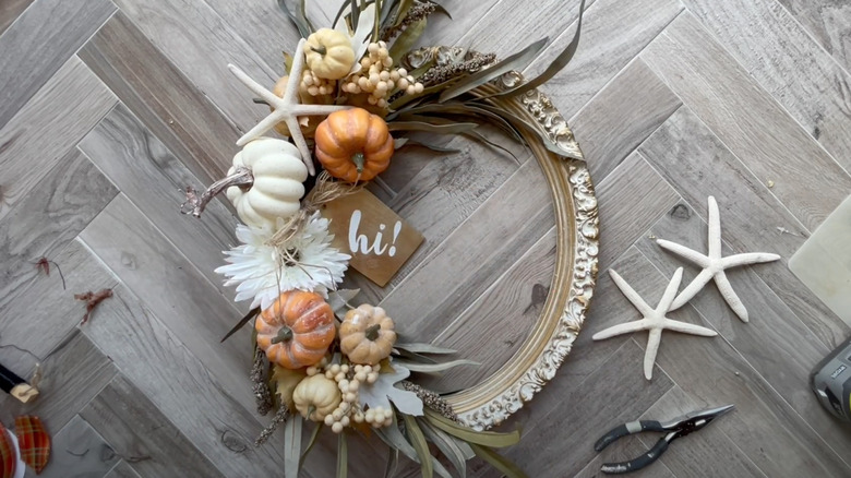 Fall wreath around picture frame