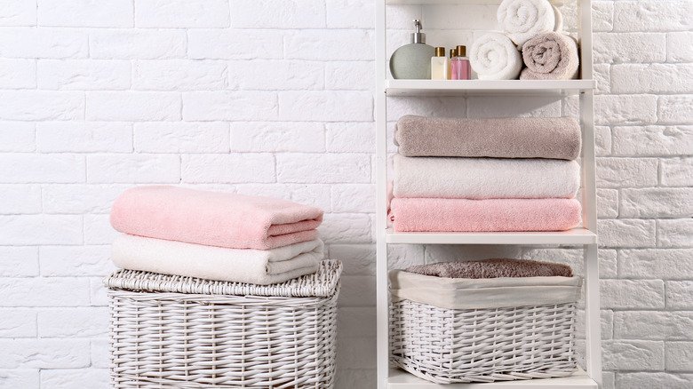 Bath towels on shelving unit