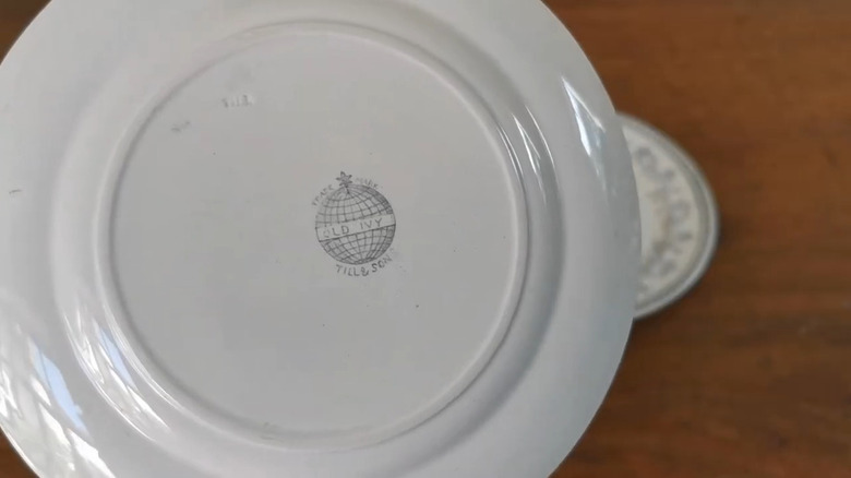 Closeup of an Till & Sons maker mark on a vintage plate