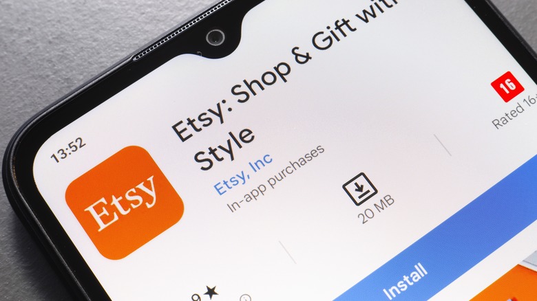 Phone screen with Etsy app in the app store