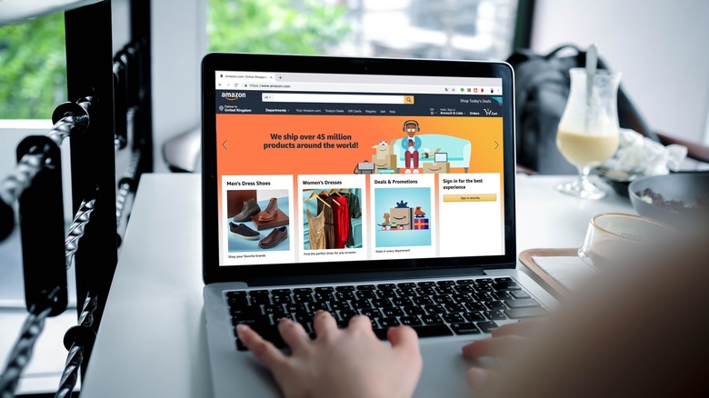 Person shopping on Amazon on a laptop