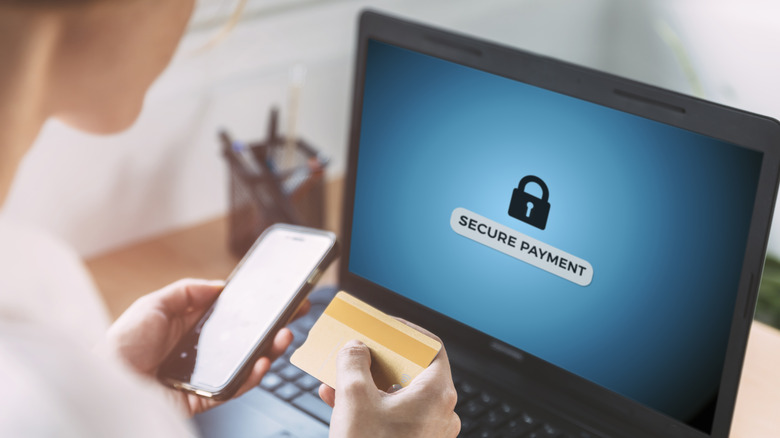 Woman using a secure payment method for online purchases