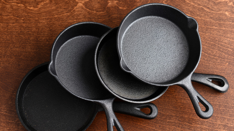 A collection of cast iron pans for cooking