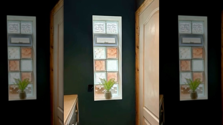 Exterior window made from glass blocks in laundry room of home.