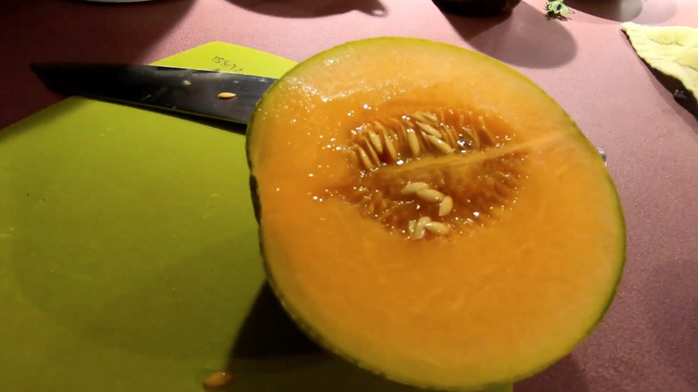 halved Halona melon on table