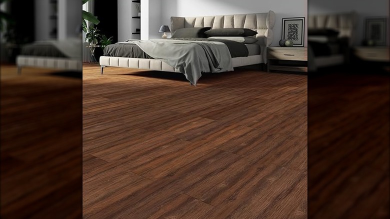 Brown vinyl flooring in a bedroom