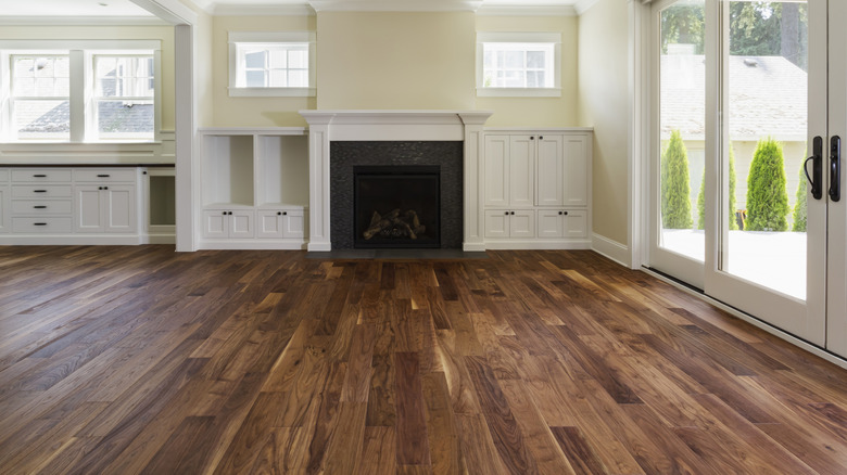 Modern home with dark brown hardwood floors.