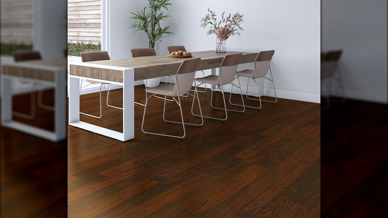 Brown mocha laminate flooring in a kitchen