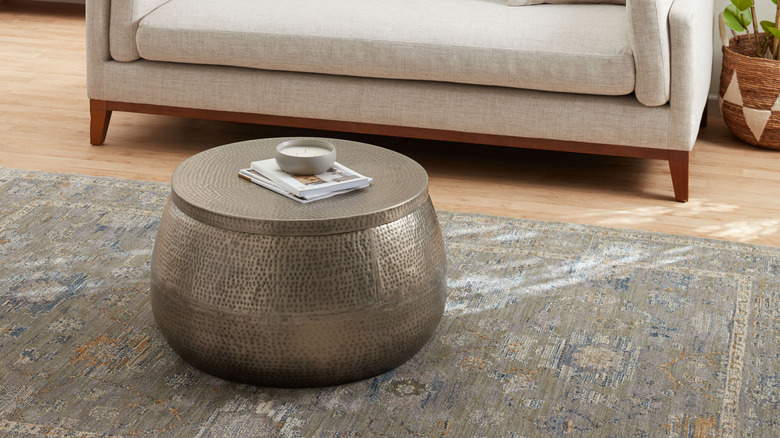 silver hammered round coffee table