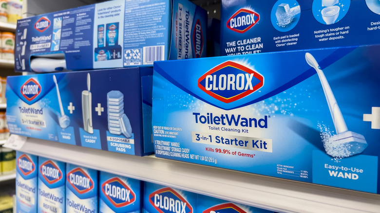 Clorox toilet wands on a store shelf