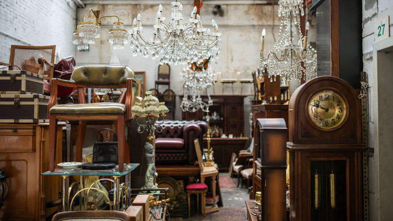 Vintage furniture in an antique or thrift store