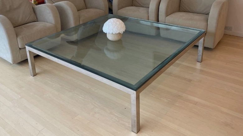 Large vintage Milo Baughman chrome and glass coffee table