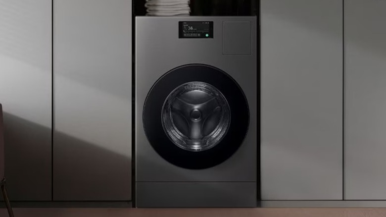 Samsung's Bespoke AI washer and dryer combo in a laundry room