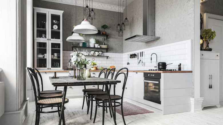 A bistro-style dining set in a kitchen