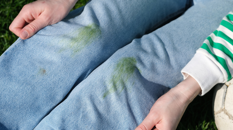 Grass stains on a pair of jeans
