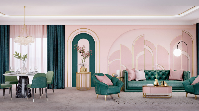 Pink and green art deco interior