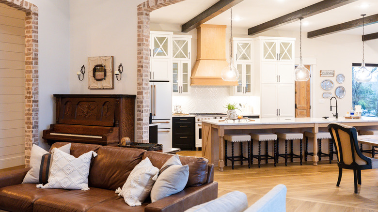 Industrial farmhouse kitchen and living area