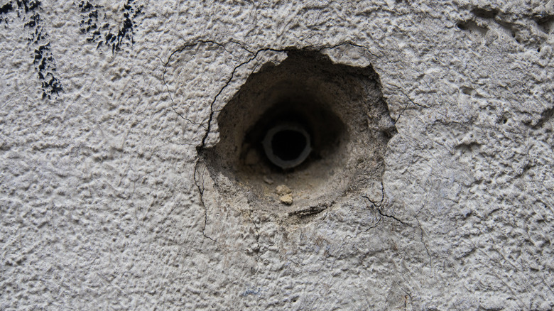 Hole in an exterior building wall