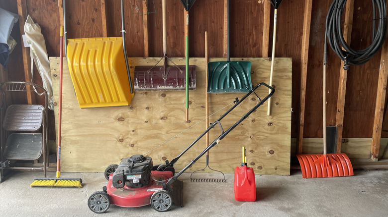 Lawnmower in shed