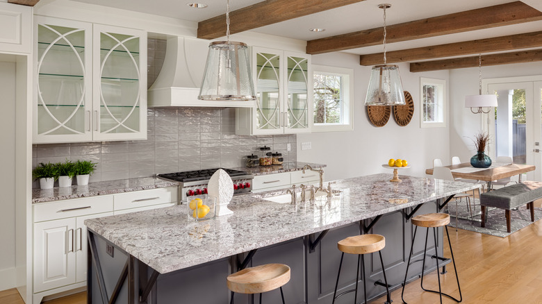 kitchen with glass cabinets