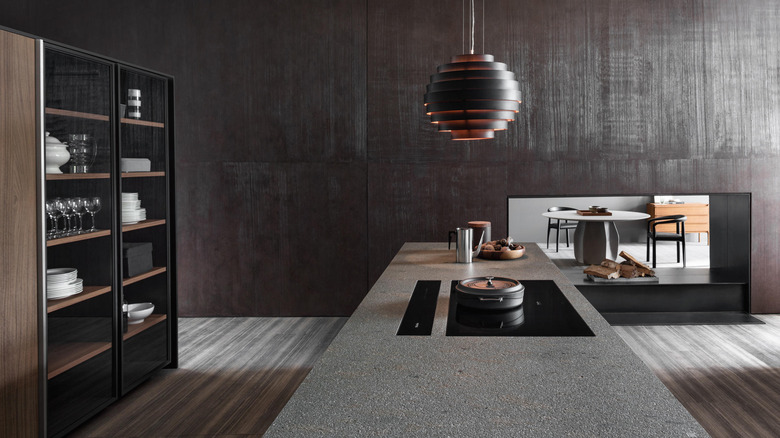dark kitchen with futuristic lighting