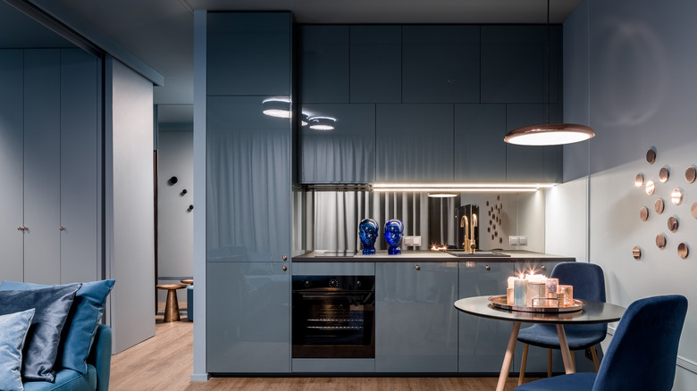kitchen with glossy cabinets